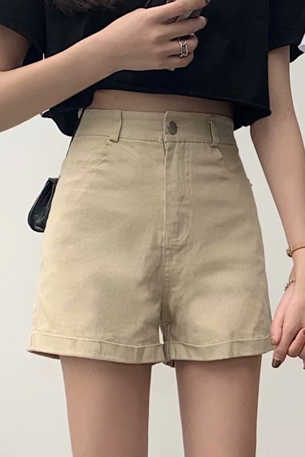 Women Restful Belt Loops High Waist Awesome Solid Colored Wide-Leg Summer Casual Short
