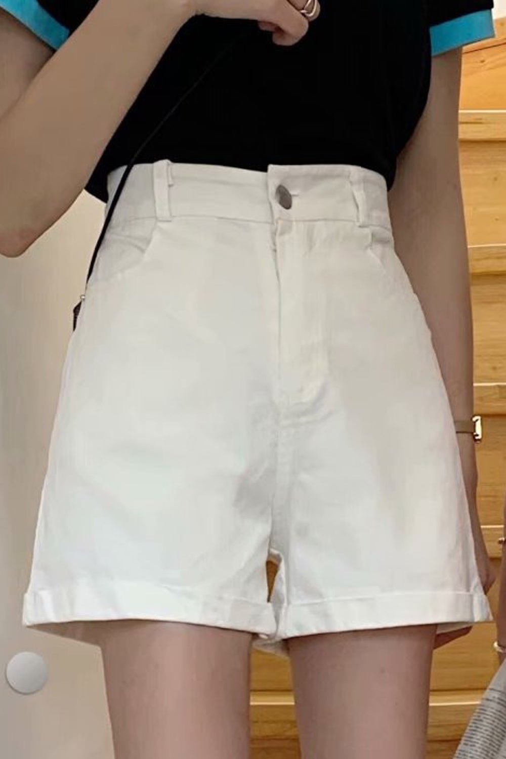 Women Restful Belt Loops High Waist Awesome Solid Colored Wide-Leg Summer Casual Short