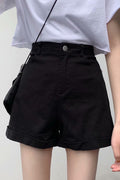 Women Restful Belt Loops High Waist Awesome Solid Colored Wide-Leg Summer Casual Short
