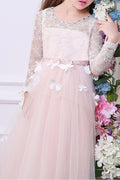 Kids Girls Lace Long Sleeve Wedding Dress
