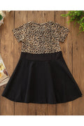 Kids Girls Leopard Top Plain A-Line Skirt Dress