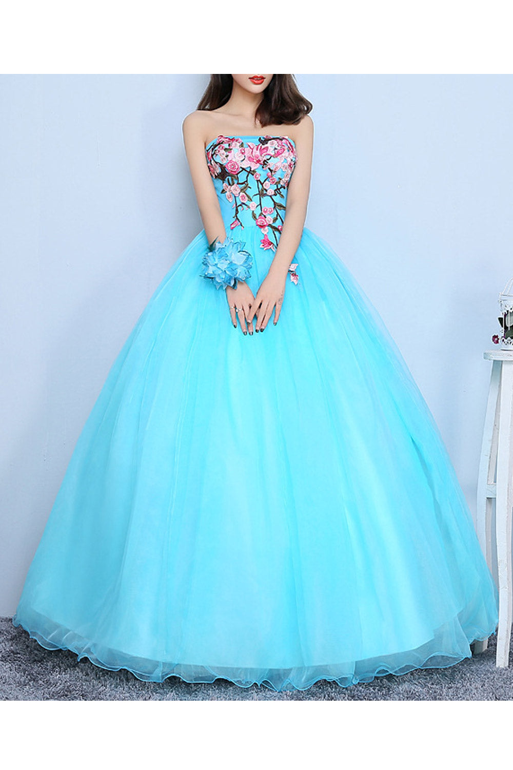 Women Off Neck Ball Gown Flower Wedding Dress
