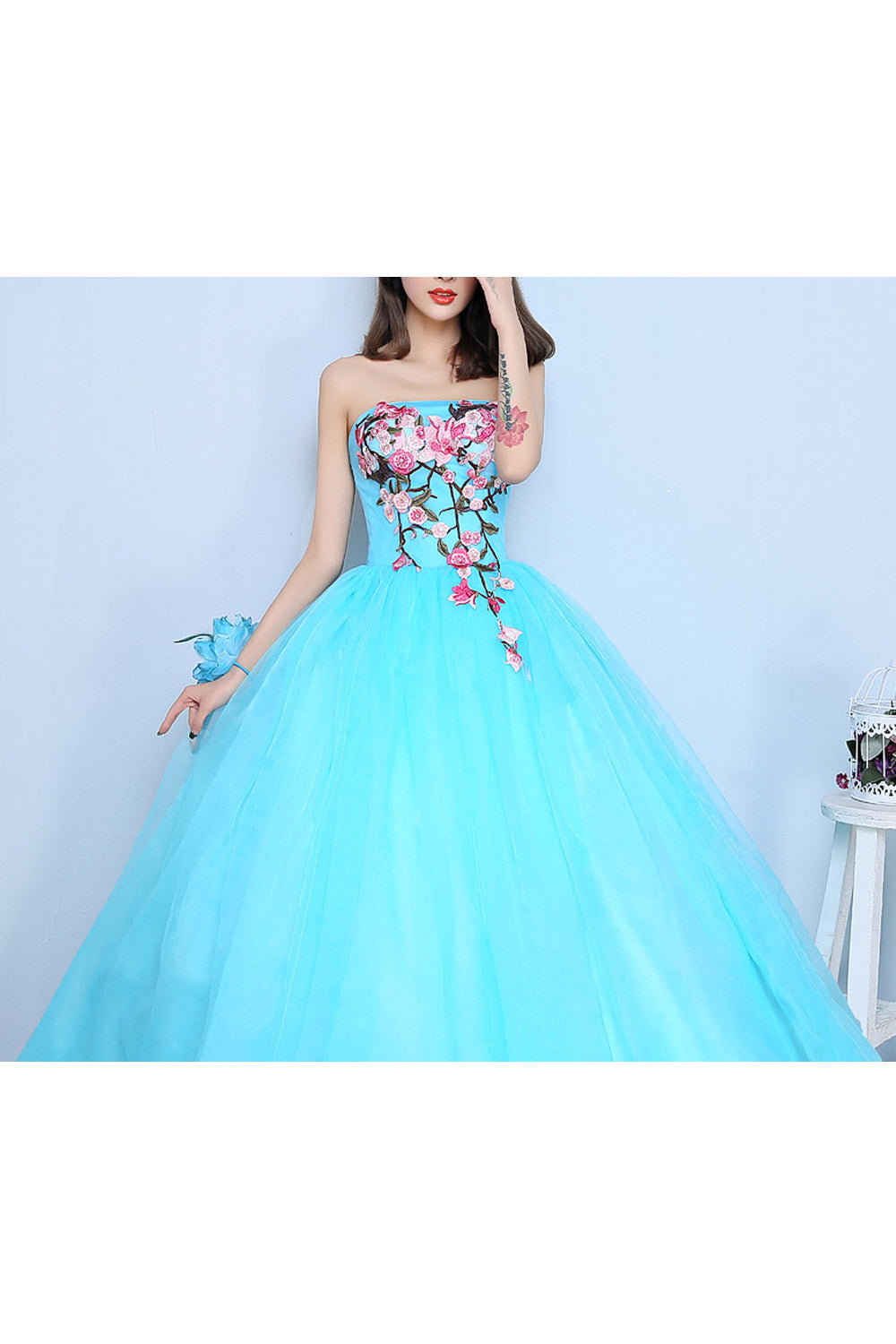 Women Off Neck Ball Gown Flower Wedding Dress