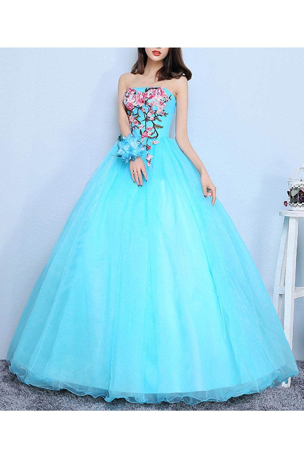 Women Off Neck Ball Gown Flower Wedding Dress