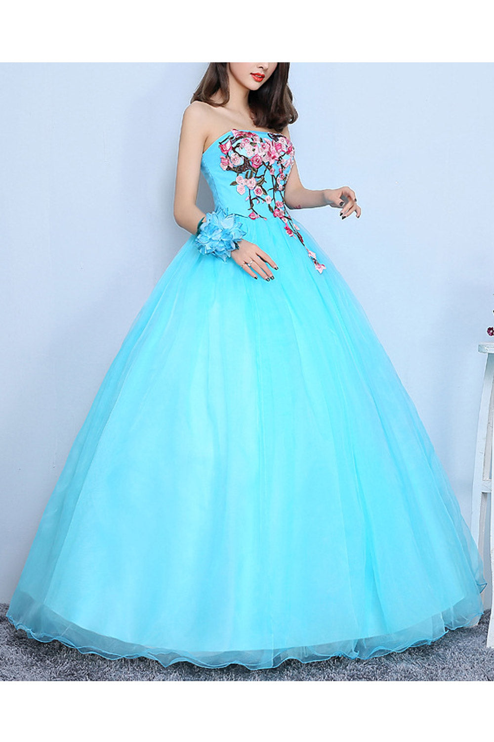 Women Off Neck Ball Gown Flower Wedding Dress