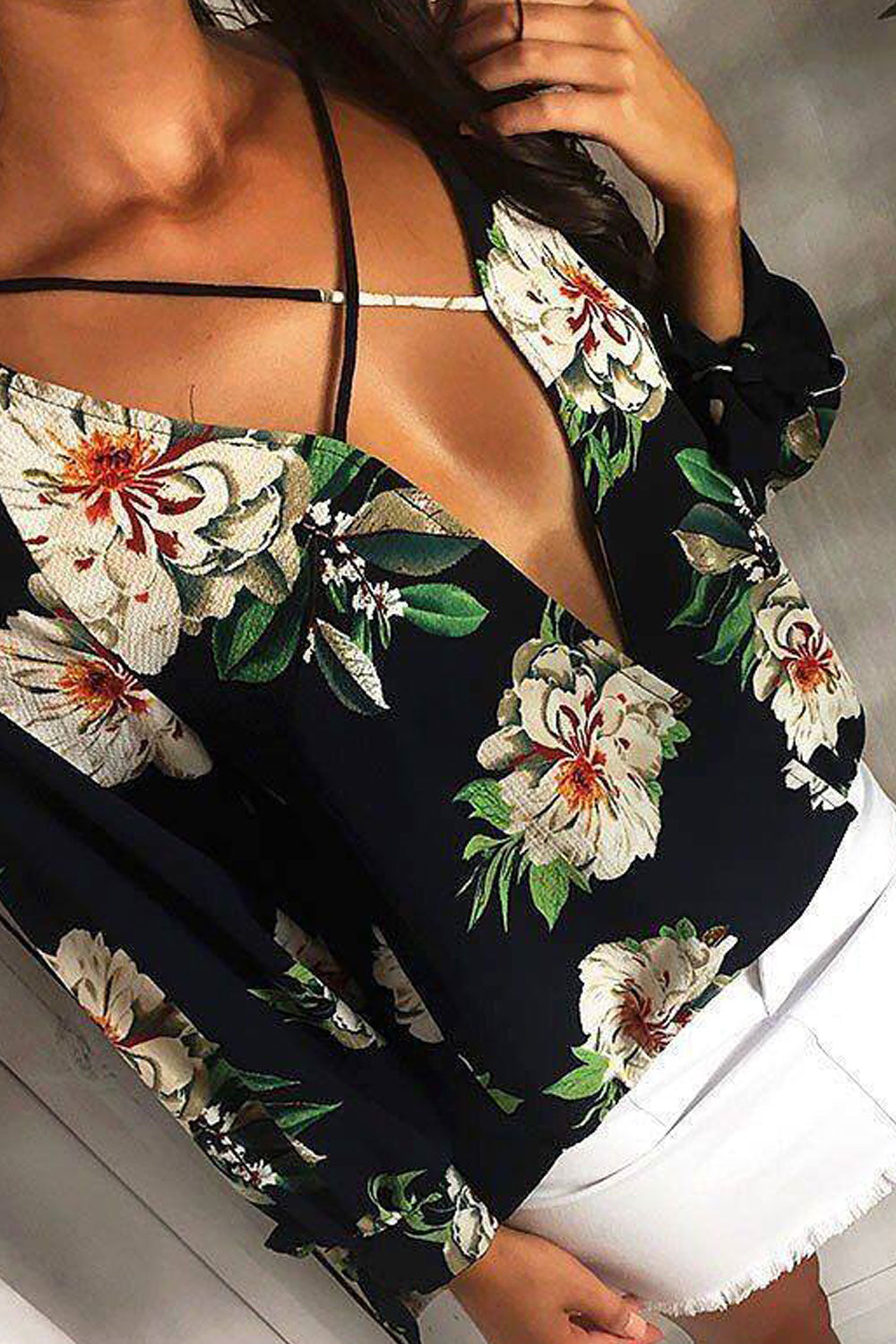 Women Floral Deep Neck Attractive Chiffon Top