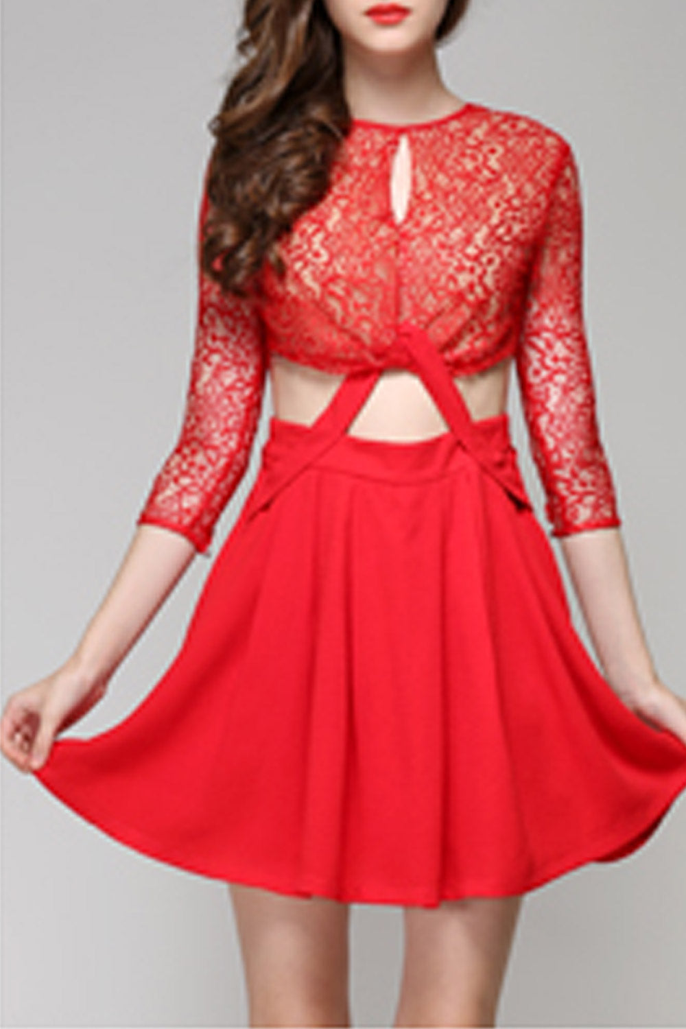 Women Lace Slim Fit Keyhole Stylish Dress