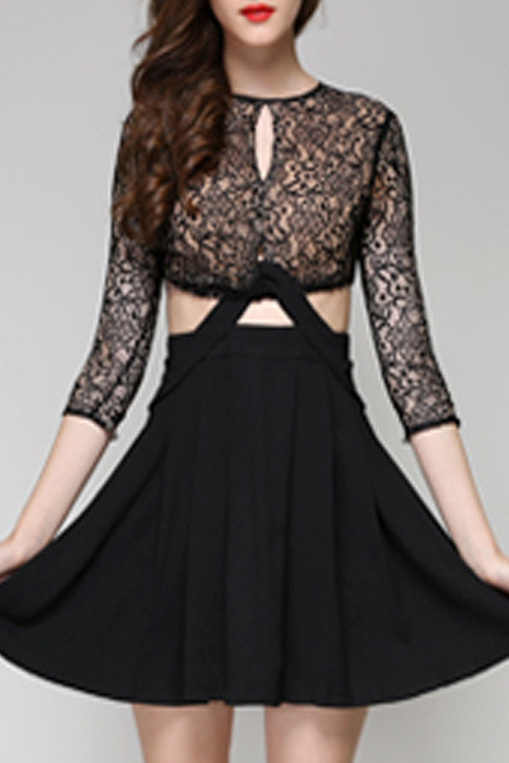 Women Lace Slim Fit Keyhole Stylish Dress