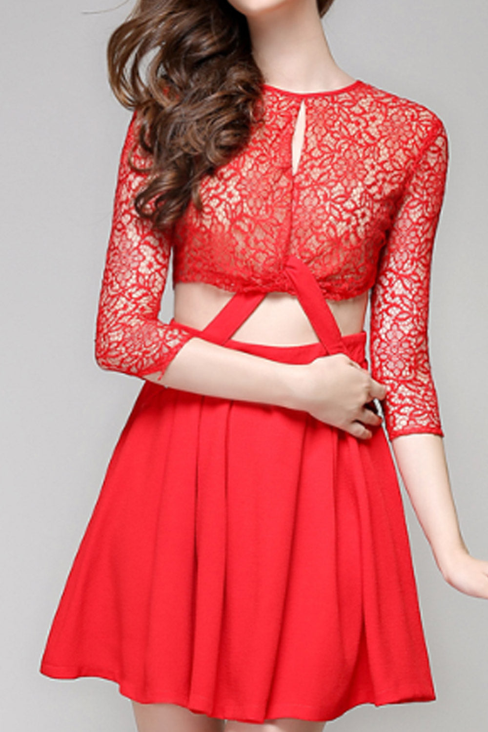 Women Lace Slim Fit Keyhole Stylish Dress