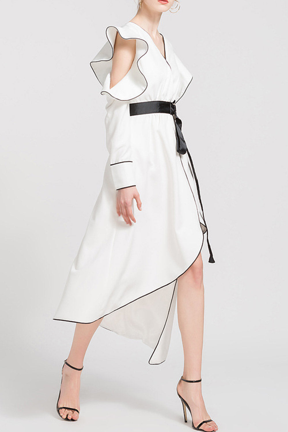 Women Ruffled Long Sleeve Irregular Dress