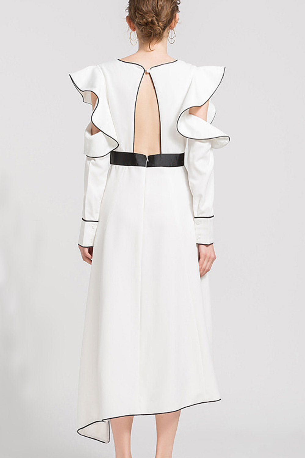 Women Ruffled Long Sleeve Irregular Dress