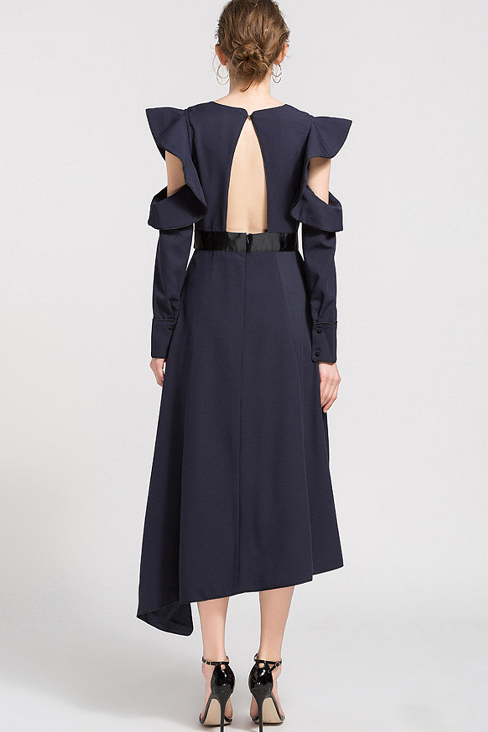 Women Ruffled Long Sleeve Irregular Dress
