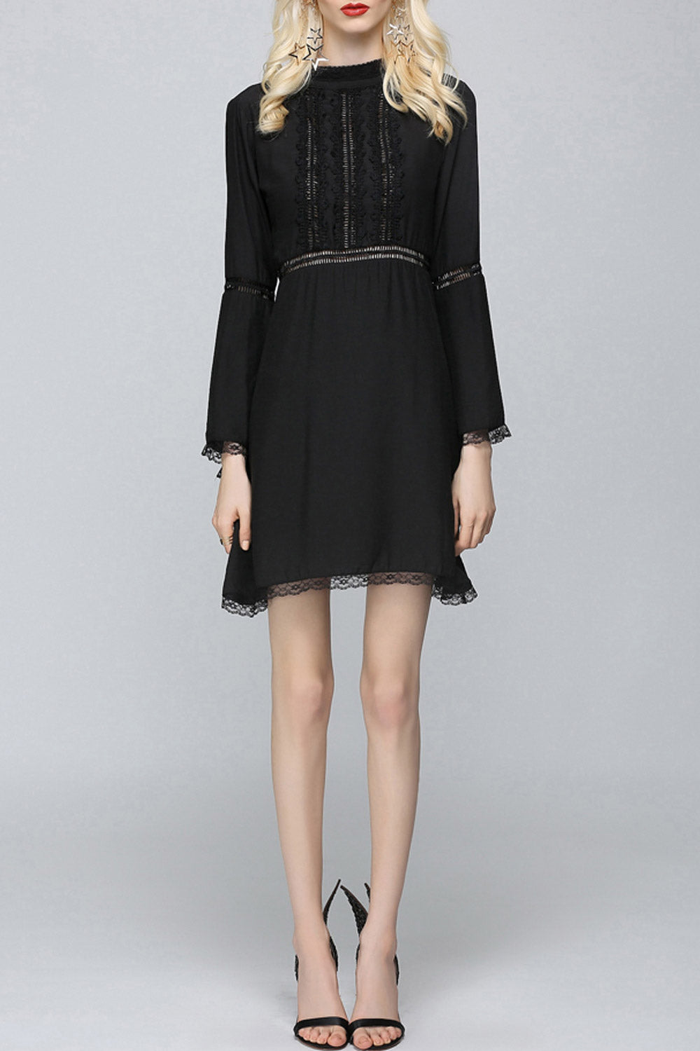 Women Trumpet Sleeve Solid Colored Dress