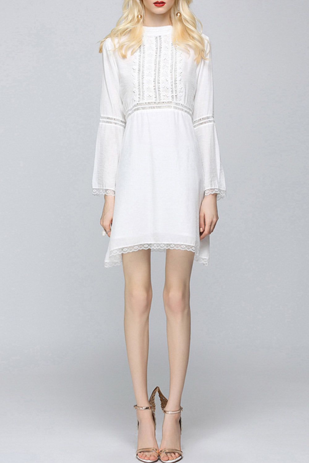Women Trumpet Sleeve Solid Colored Dress