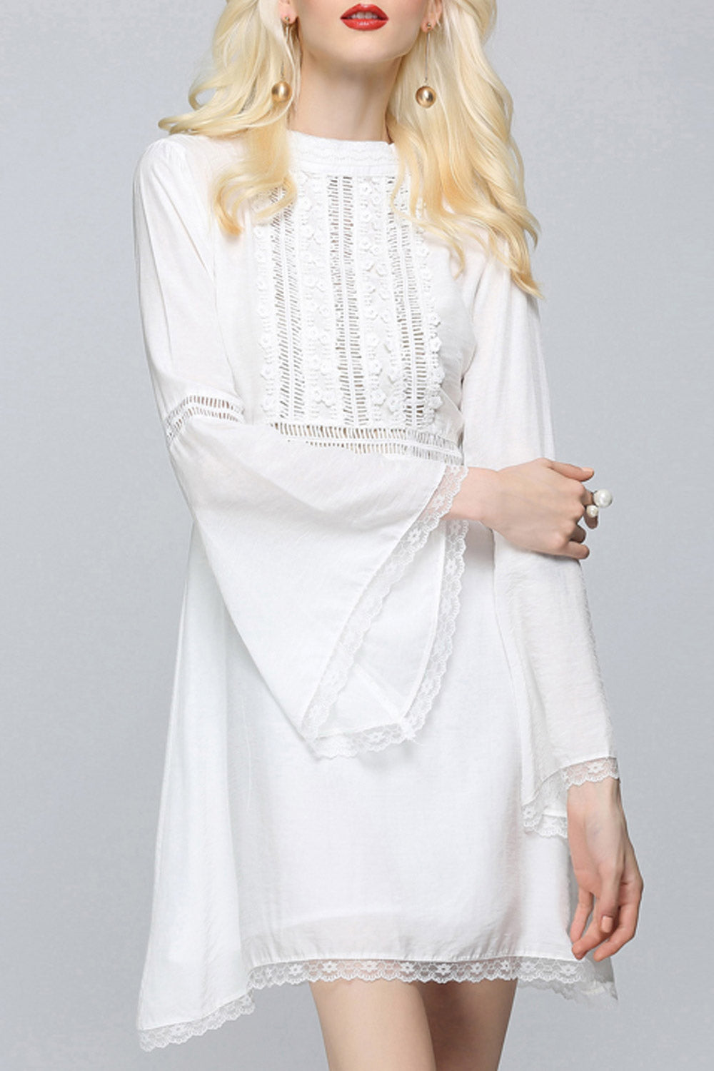 Women Trumpet Sleeve Solid Colored Dress