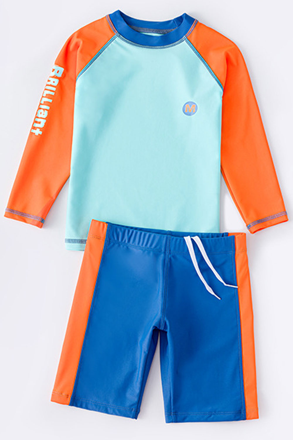 Kids Boys Trendy Letter Pattern Comfy Round Neck Long Sleeve Summer Restful Waist Two-Piece Pool Swimwear