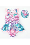 Kids Girls Sophisticated Printed Pattern Easy Straped Shoulder Summer Two-Piece Pool Swimwear