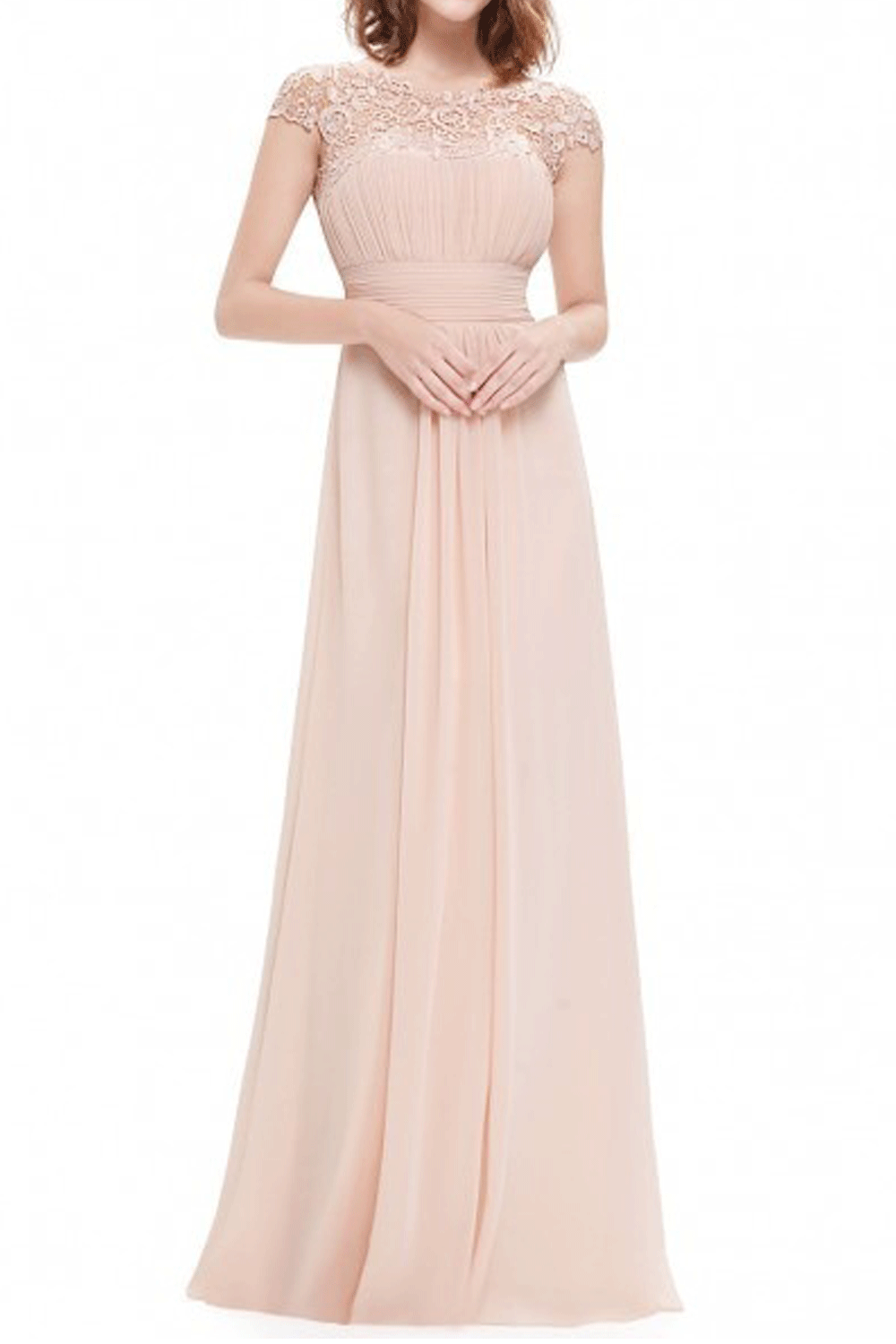 Women Beautiful Solid Colored Round Neck Summer Sleeveless Pleated Styled Long Length Wedding Dress