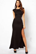 ZUMEET WOMEN LONG SLIT PARTY, WEDDING SLIM DRESS BLACK