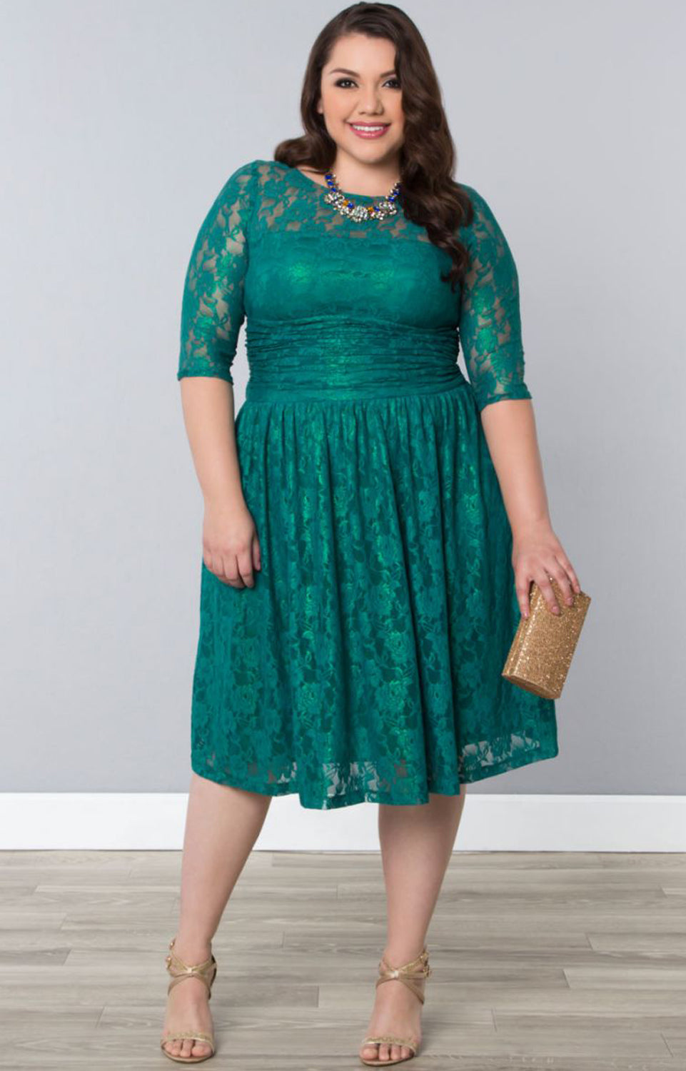 Women Round Neck Plus Size Halter Dress Green