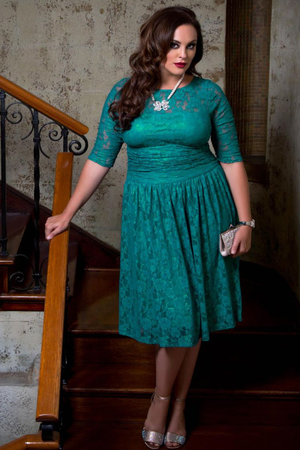 Women Round Neck Plus Size Halter Dress Green