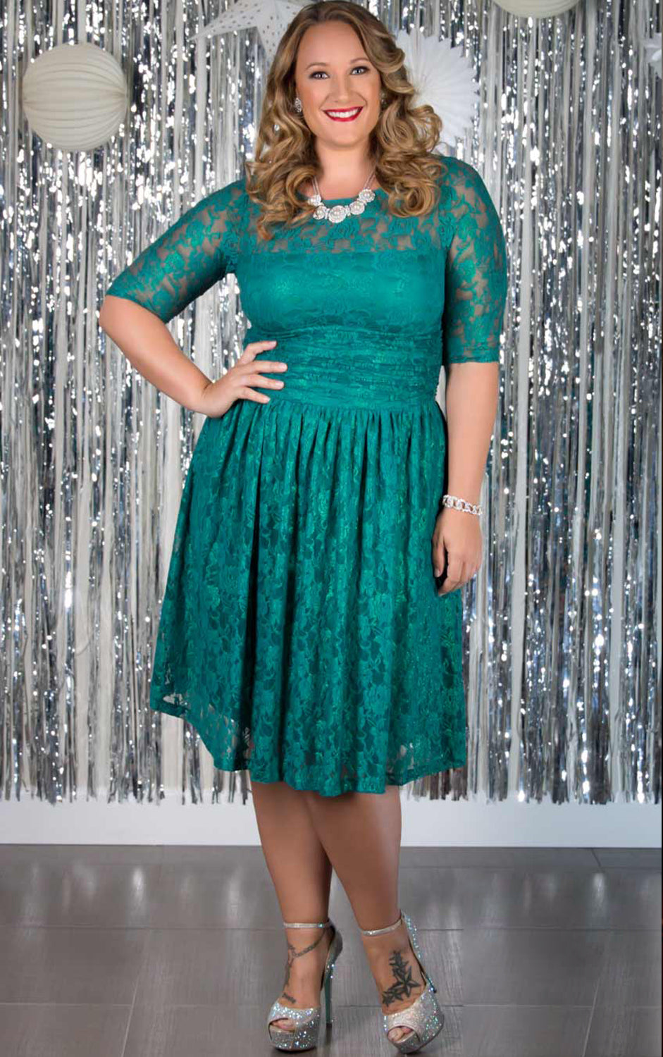 Women Round Neck Plus Size Halter Dress Green
