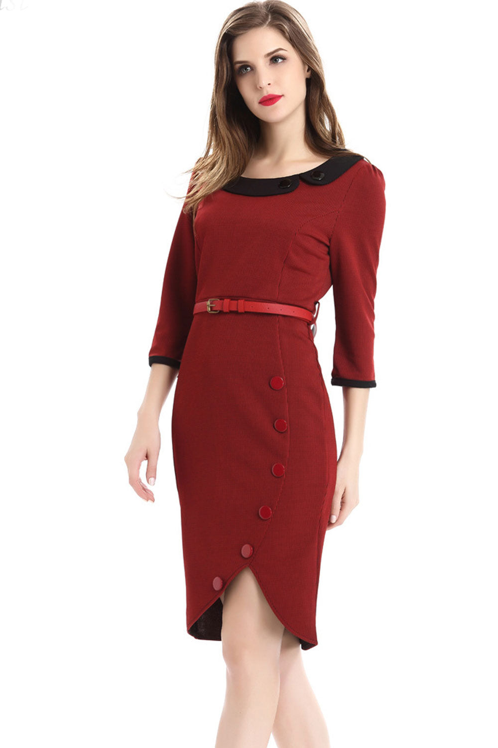 Women's Houndstooth High End American Fashion Sheath Dress Red