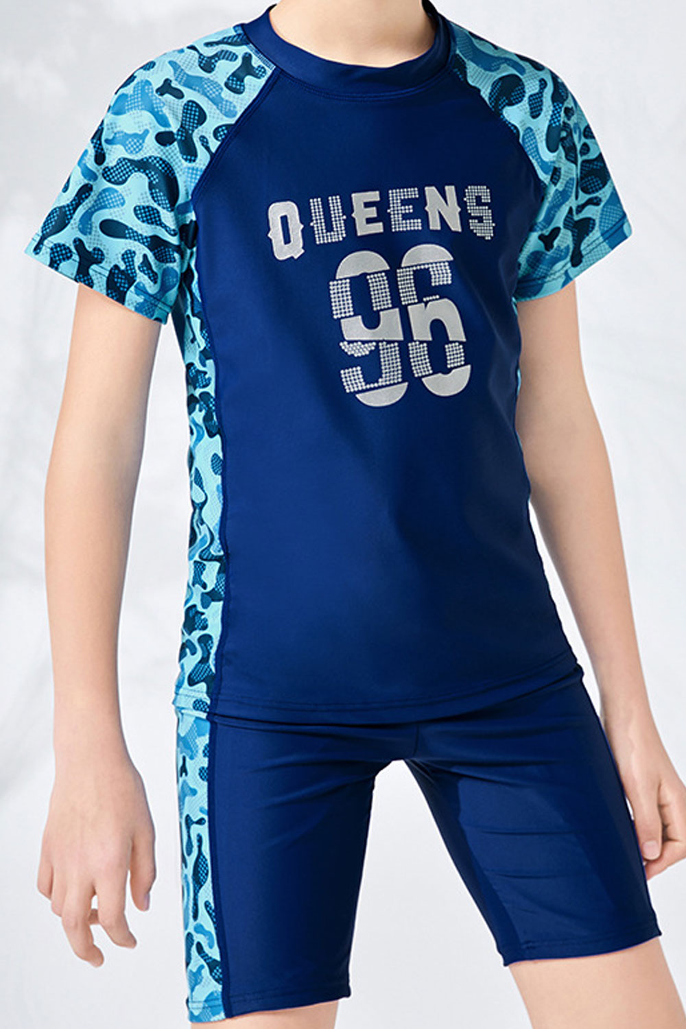 Kids Boys Elegent Printed Pattern Comfy Round Neck Easy Short Sleeve Elasticated Waist Two-Piece Pool Swimwear