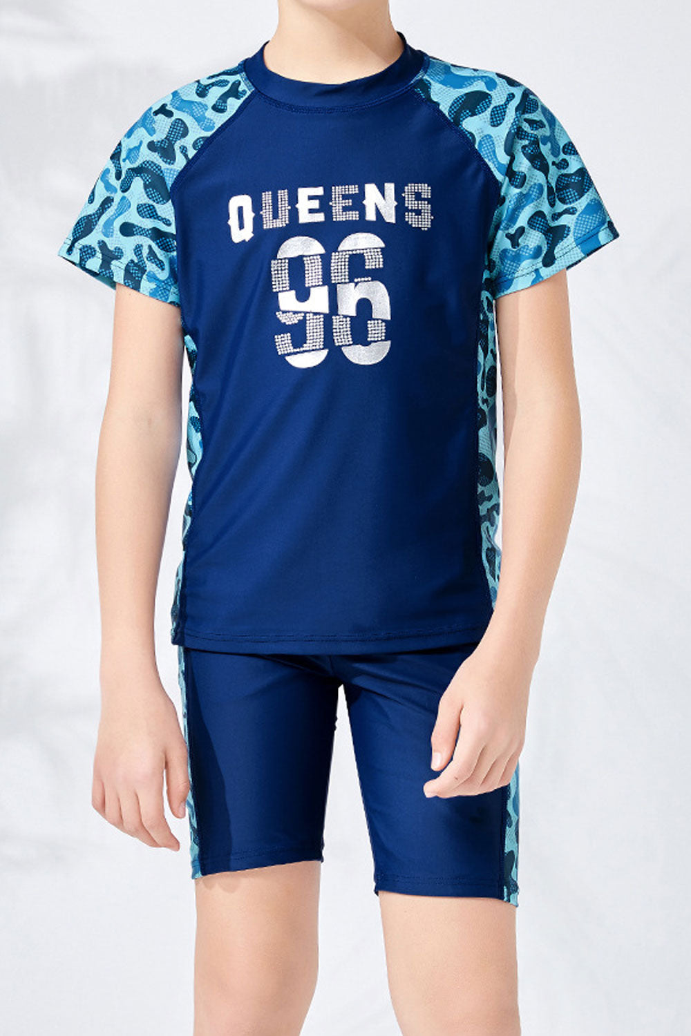 Kids Boys Elegent Printed Pattern Comfy Round Neck Easy Short Sleeve Elasticated Waist Two-Piece Pool Swimwear