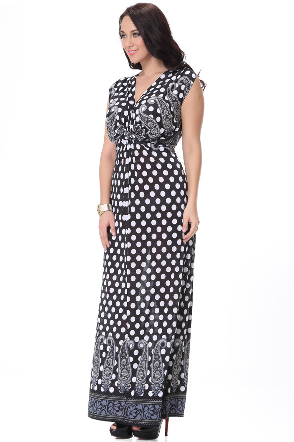 Women Plus Size Polka Dots Sleeveless Long Dress Black