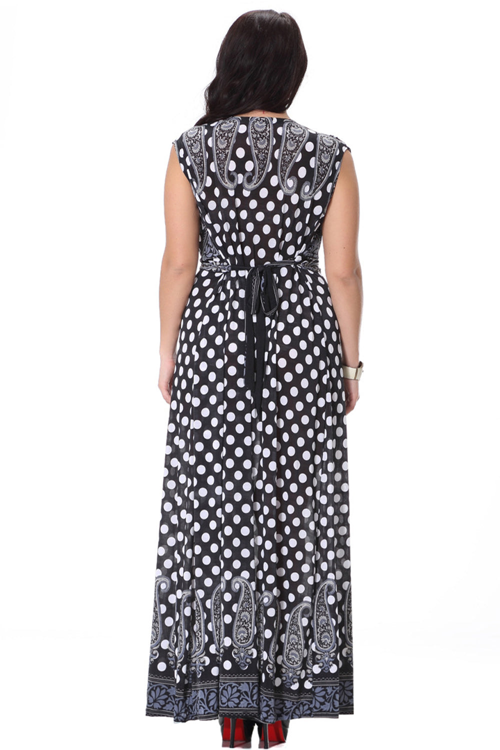 Women Plus Size Polka Dots Sleeveless Long Dress Black