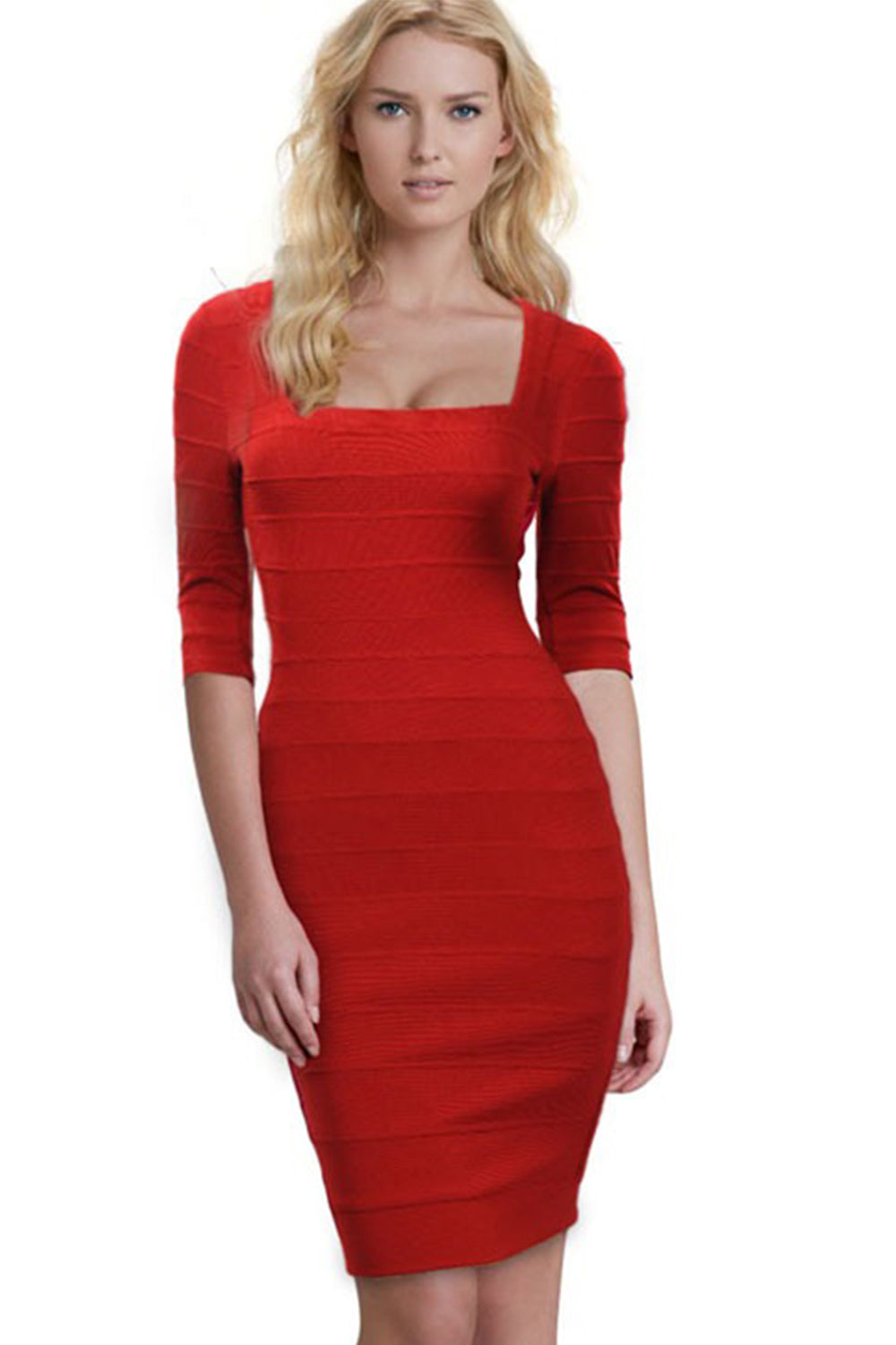 Women Fit Bodycon Hot Square Neck Dress