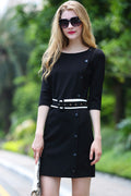 Women Bodycon Evening Belt Fastening Style Sheath Dress Black