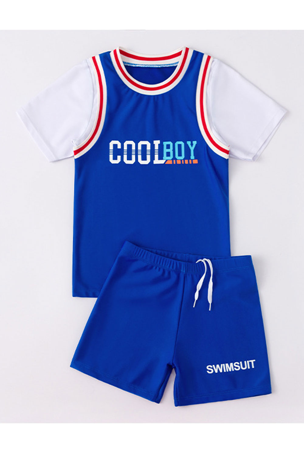 Kids Boys Beautiful Printed Pattern Easy Round Neck Thin Short Sleeve Two-Piece Pool Swimwear