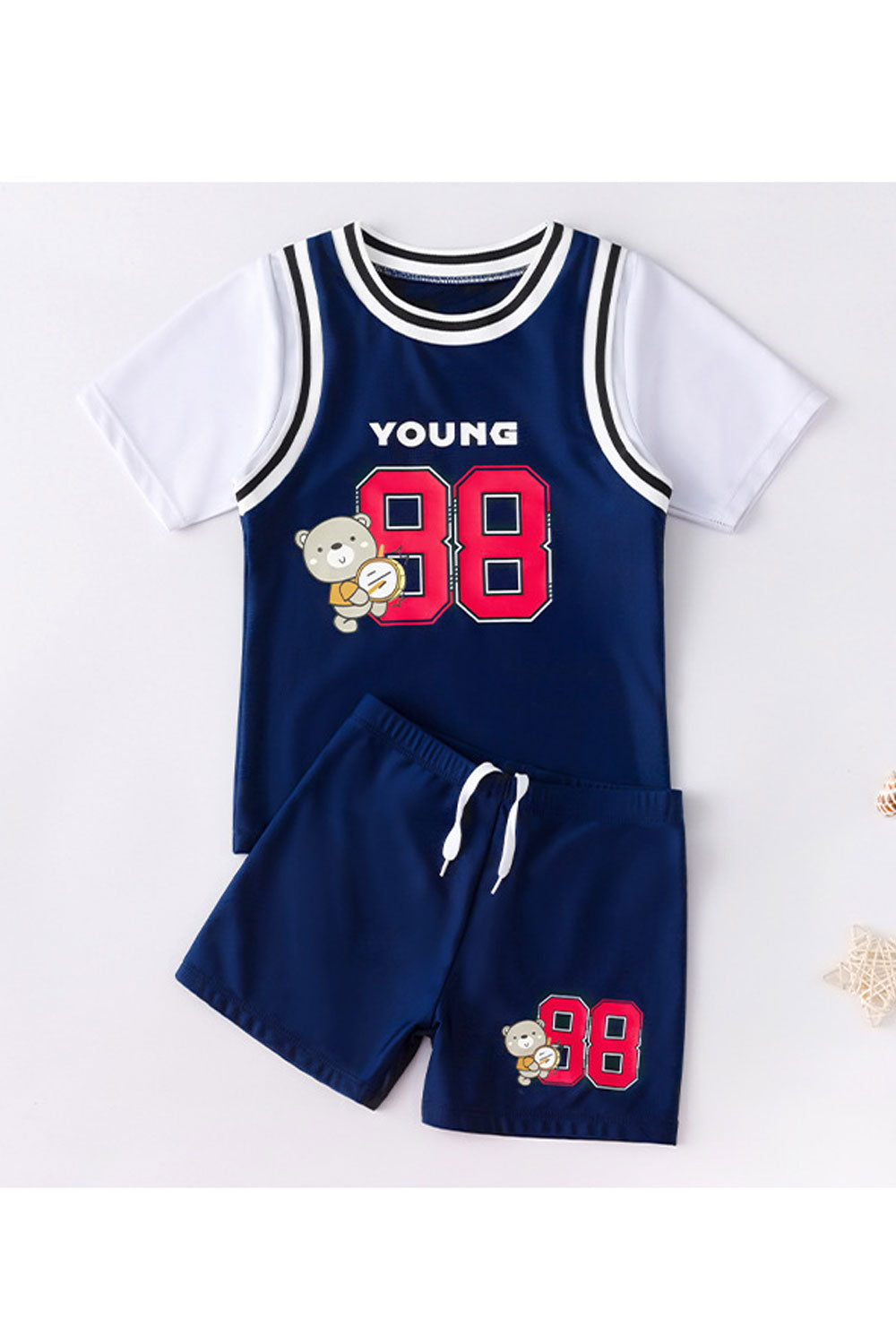 Kids Boys Beautiful Printed Pattern Easy Round Neck Thin Short Sleeve Two-Piece Pool Swimwear