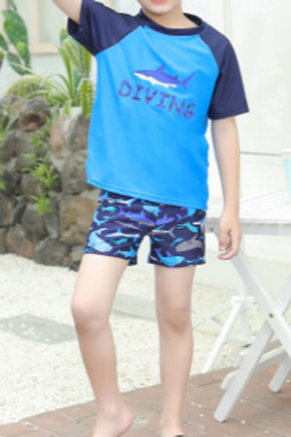 Kids Boys Comfortable Mid-Waist Elegent Cartoon Pattern Round Neck Summer Three-Piece Pool Swimwear