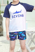 Kids Boys Comfortable Mid-Waist Elegent Cartoon Pattern Round Neck Summer Three-Piece Pool Swimwear