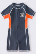 Kids Boys Trendy Solid Colored Zipper Closure Round Neck Restful Short Sleeve Summer Relaxed Fit Pool Swimwear