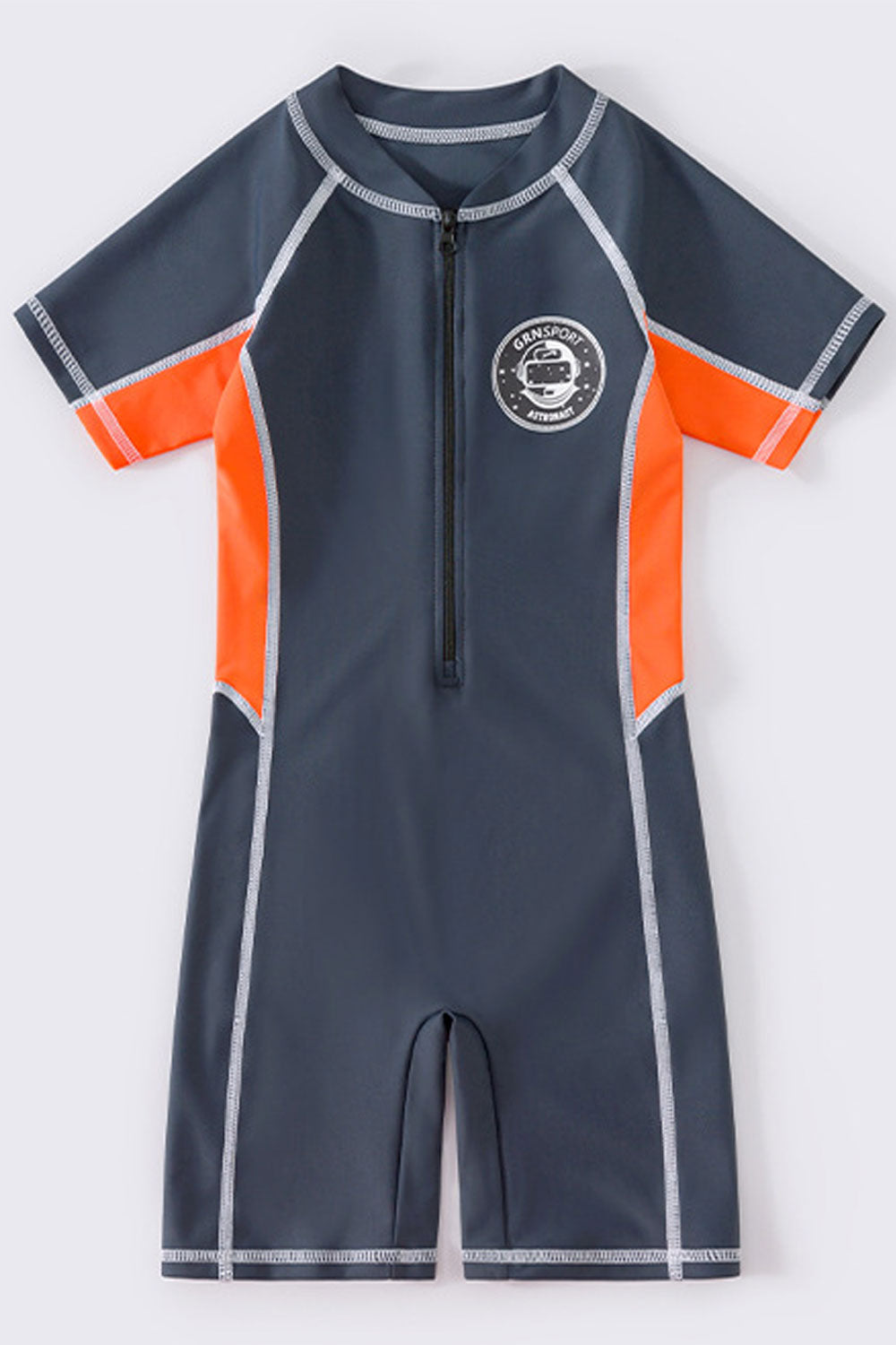 Kids Boys Trendy Solid Colored Zipper Closure Round Neck Restful Short Sleeve Summer Relaxed Fit Pool Swimwear