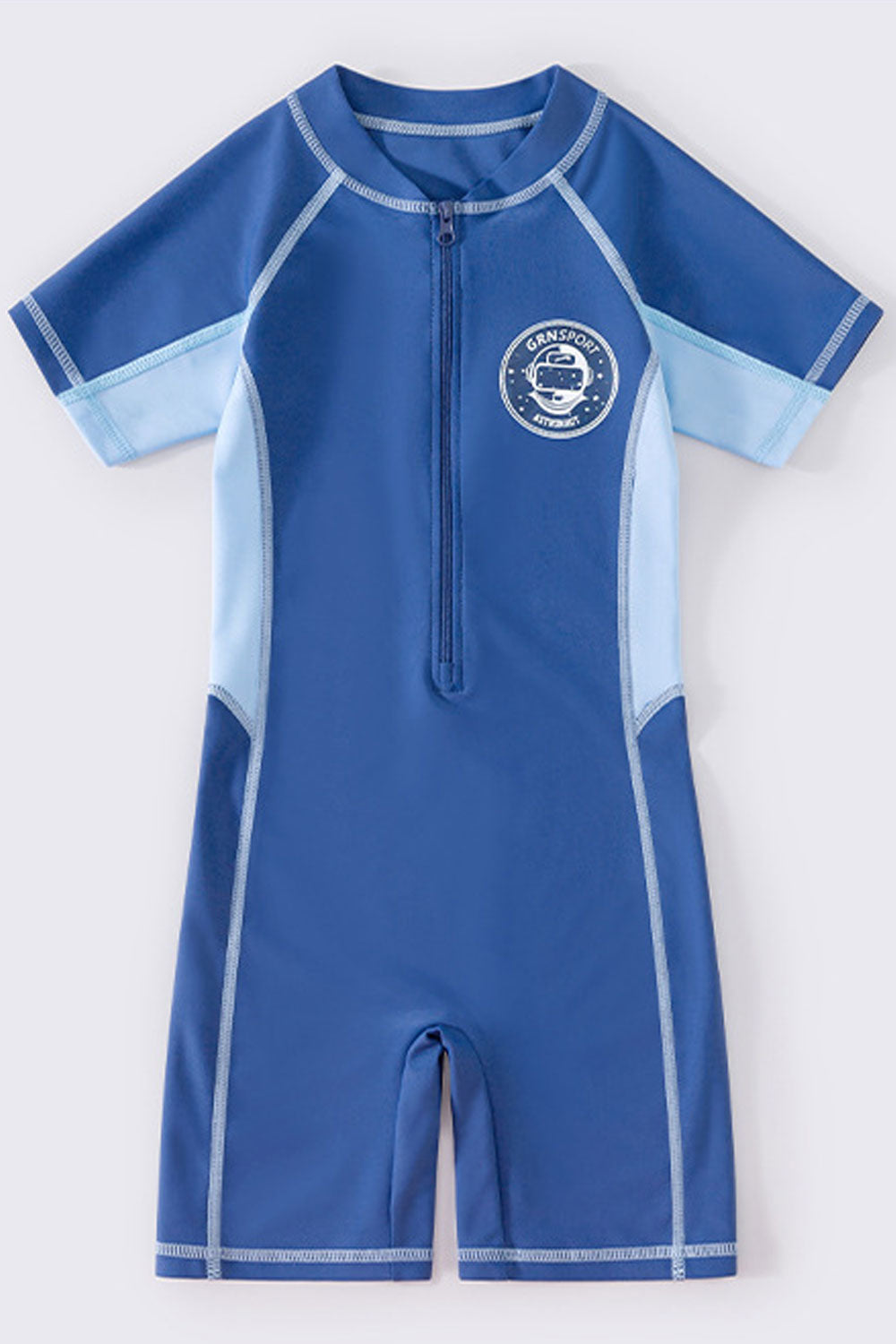 Kids Boys Trendy Solid Colored Zipper Closure Round Neck Restful Short Sleeve Summer Relaxed Fit Pool Swimwear