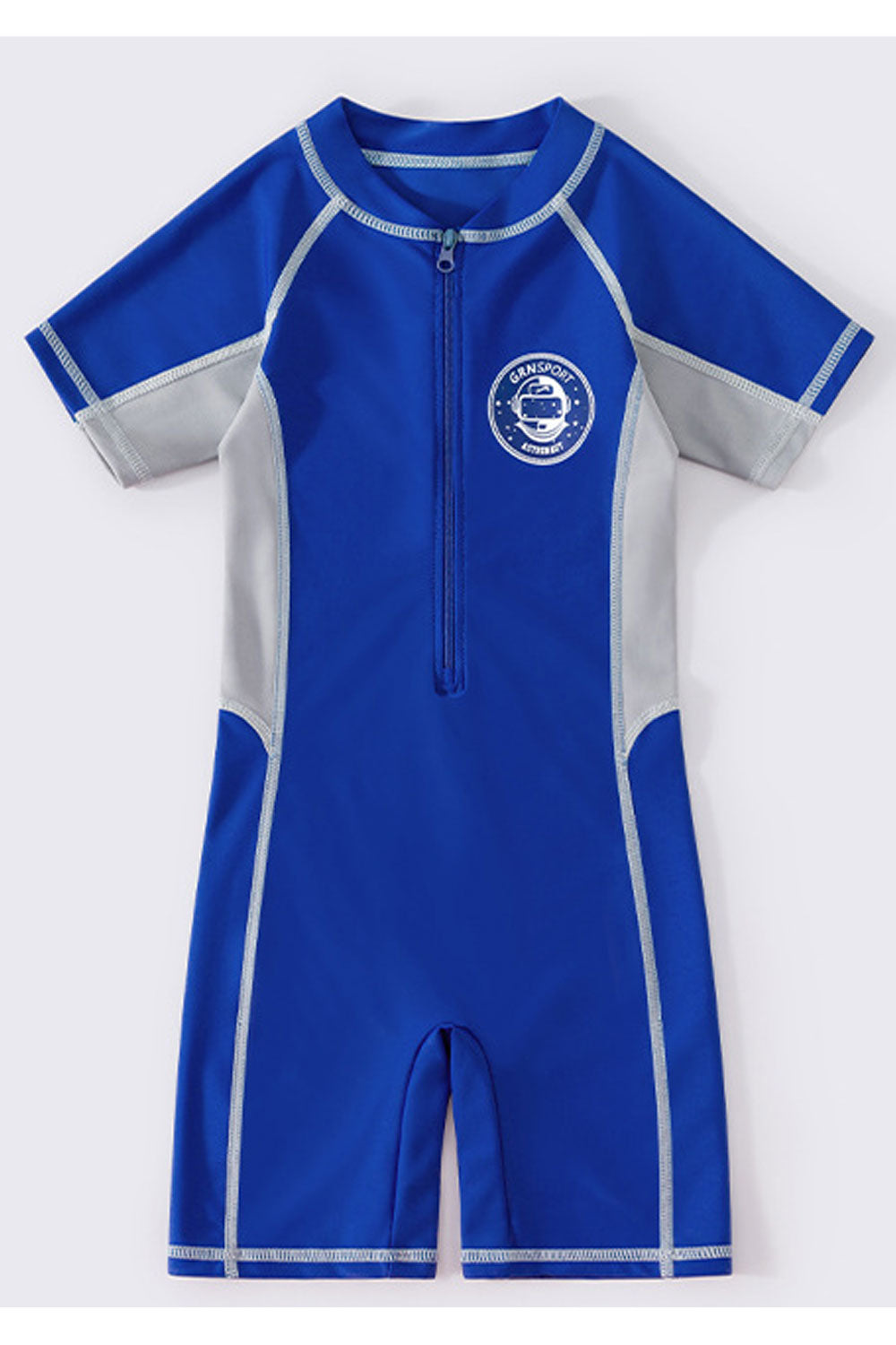 Kids Boys Trendy Solid Colored Zipper Closure Round Neck Restful Short Sleeve Summer Relaxed Fit Pool Swimwear
