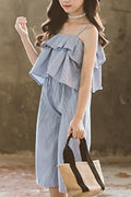 Kids Girls Ruffled Solid Colores Two Piece Summer Dress