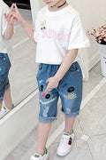 Kids Girls Side Slit Round Neck Loose T-Shirt