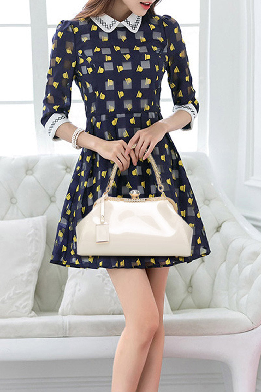 Women PU Leather Rhinstone Mouth Handbag