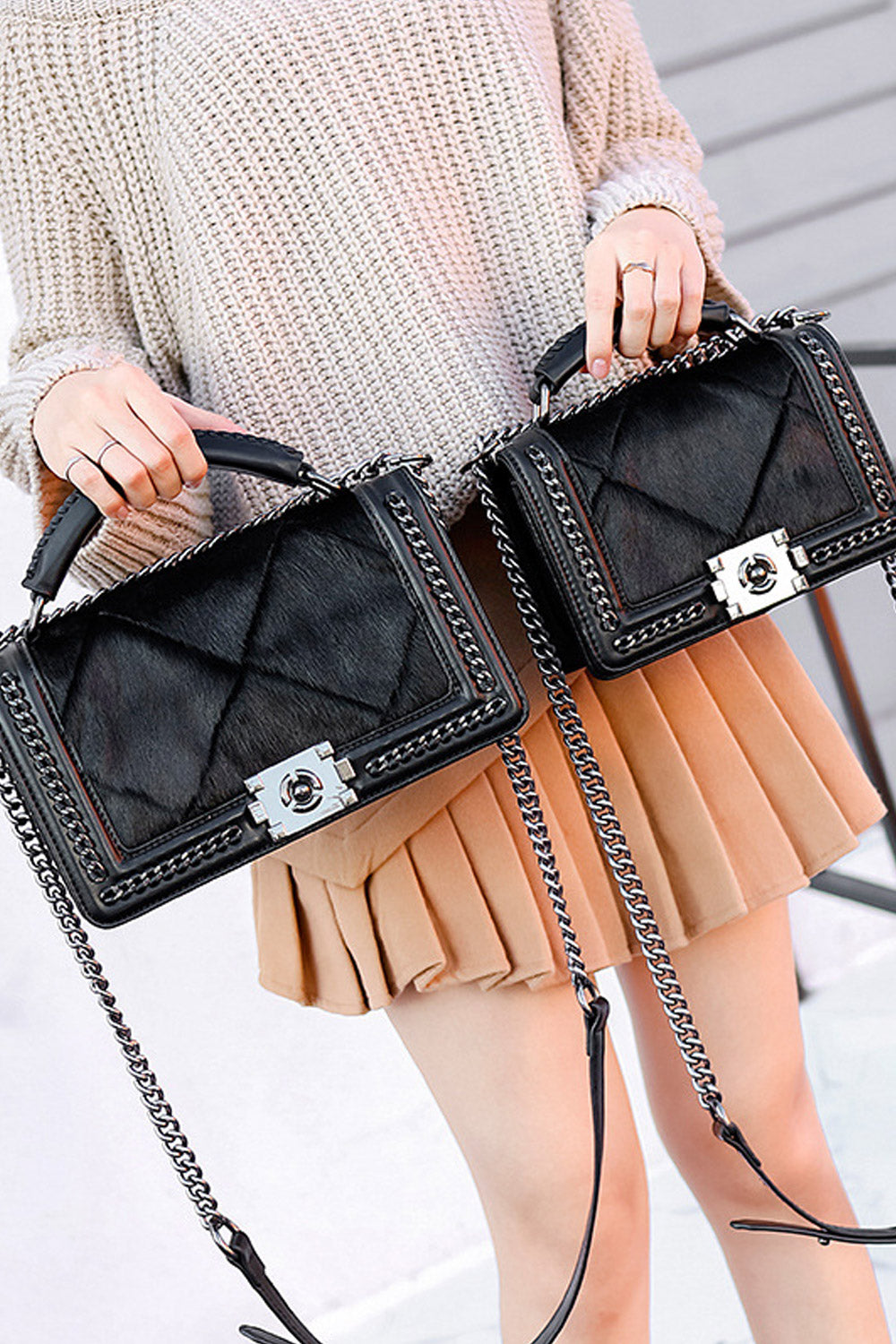 Women Chain Hidden Zipper Crossbody Bag