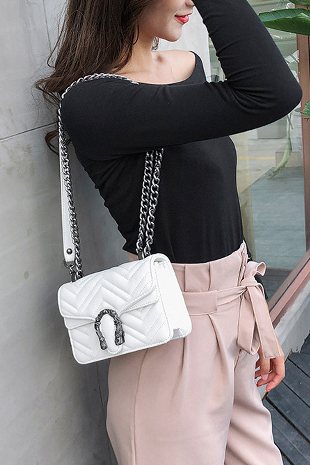 Women Chain Handle Small Square Crossbody Bag