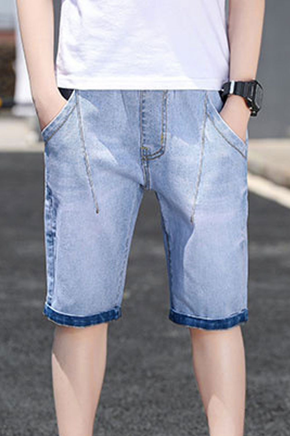 Kids Boys Delightful Letter Pattern Fashionable Pockets Elasticated Mid-Waist Casual Denim Short