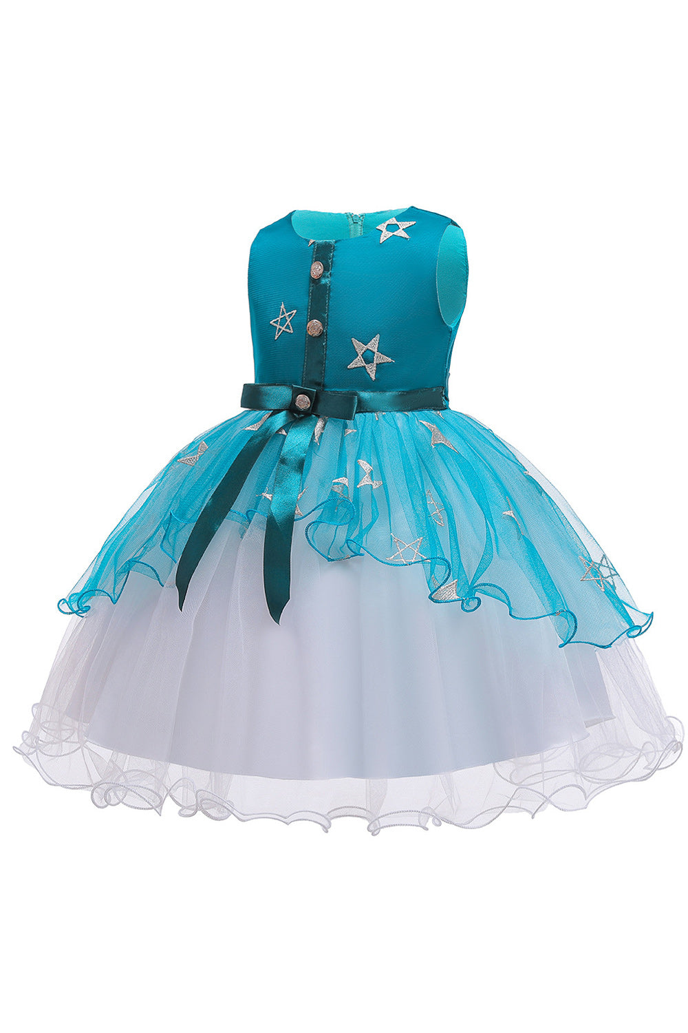 Kids Girls Button Up Silk Bow Flower Dress