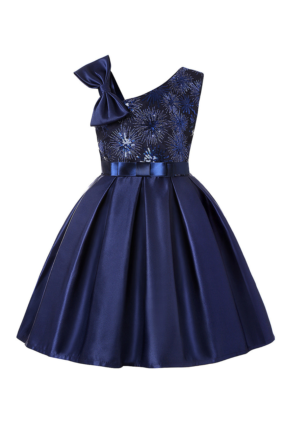 Kids Girls Silk Bow Sequins Emellished Dress