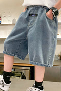 Kids Boys Tremendous Solid Colored Pockets Styled Fabulous Solid Colored Summer Casual Denim Short